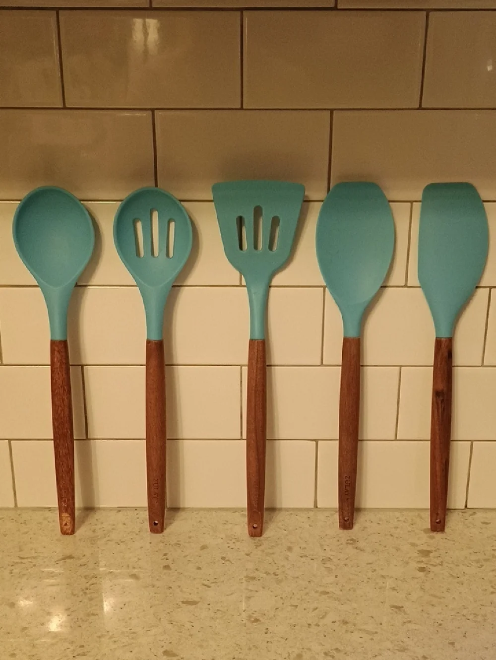 Zulay Non-Stick Blue Silicone & Wooden Handle Kitchen Utensil Set - 5 Piece
